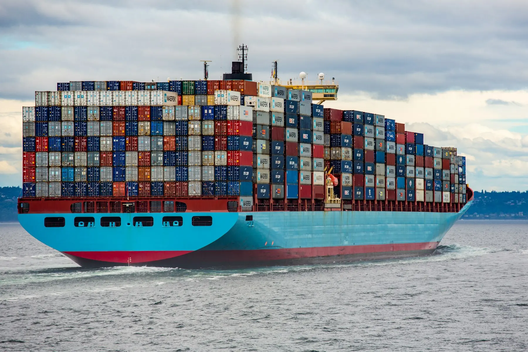 Container ship carrying freight at sea